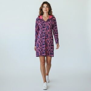 Title Nine Women's S Mercury Hooded Athletic Dress Red Navy Blue Abstract Active